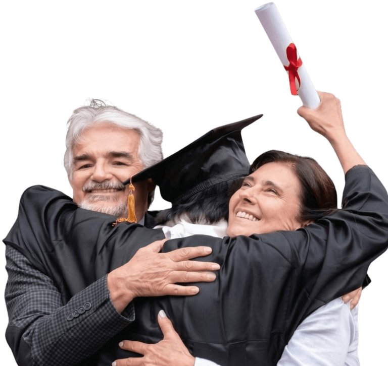 Family celebrating son's graduation